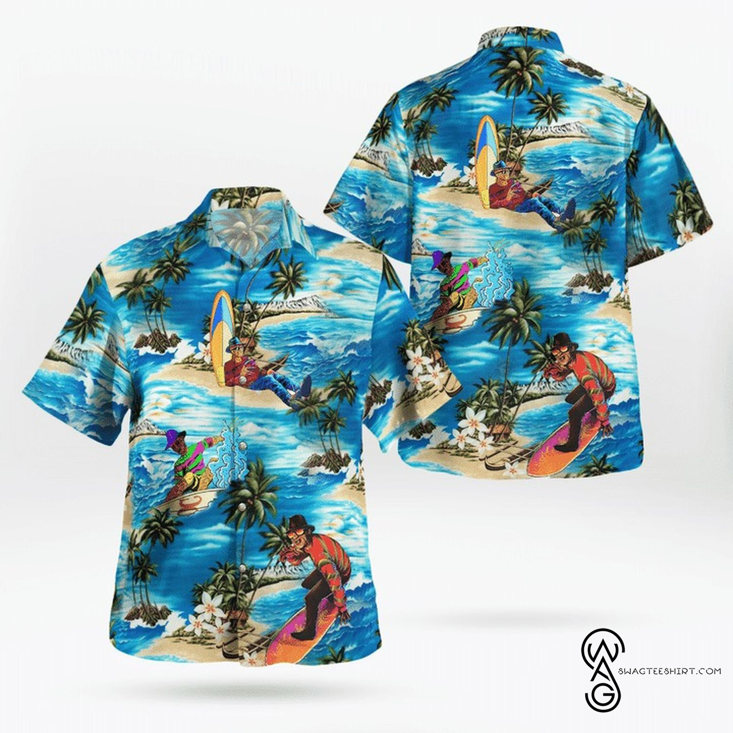 [Top Trending] Funky Aloha Hawaiian Beach Summer Print Big Flower Blue Full Printing Hawaiian Shirt